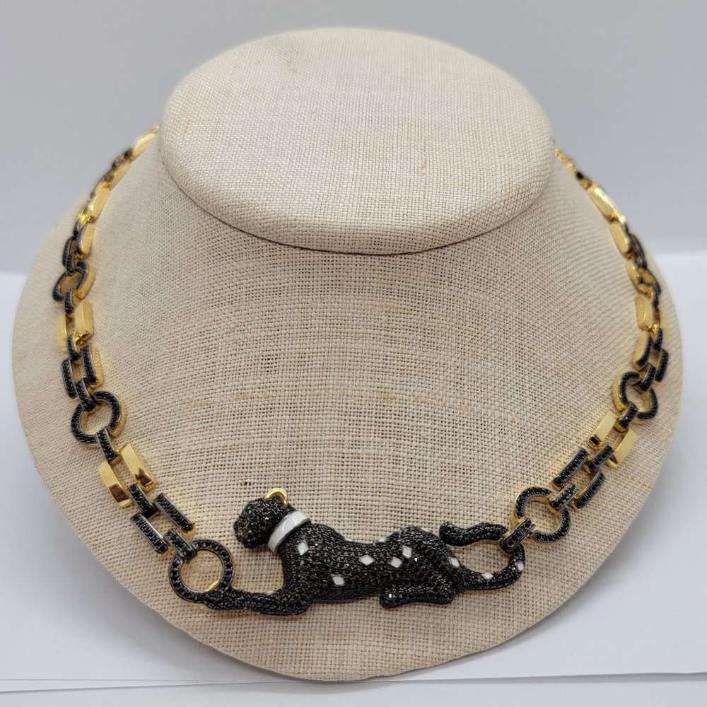 Italian 24kt gold Plate Over Sterling Topaz Jaguar Necklace